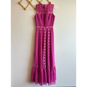 Dress the Population Fuchsia Pink Maxi Gown Mesh Cut-Outs Fits Size XXS/XS